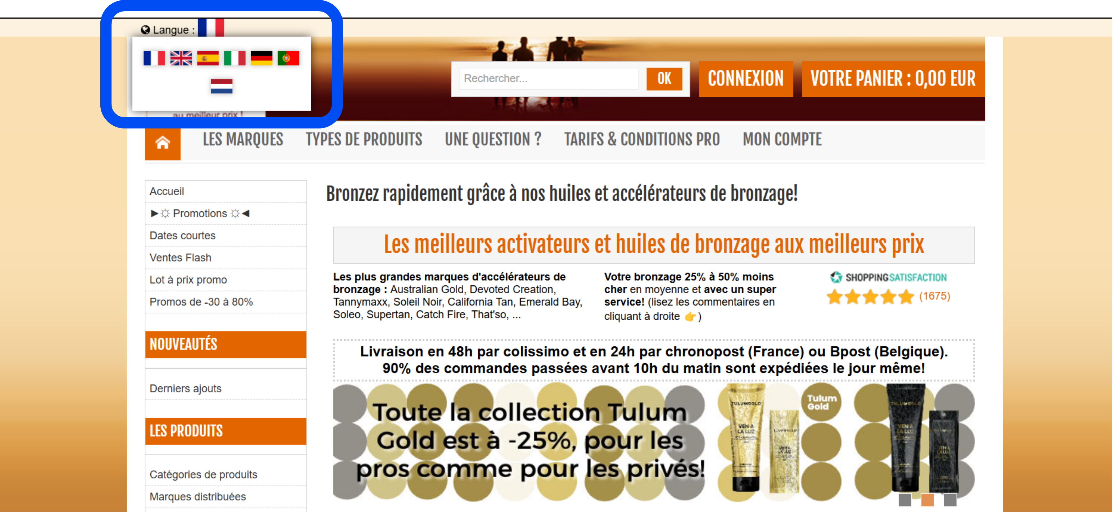 Mehrsprachige E-Commerce-Plattform von Crème de Bronzage